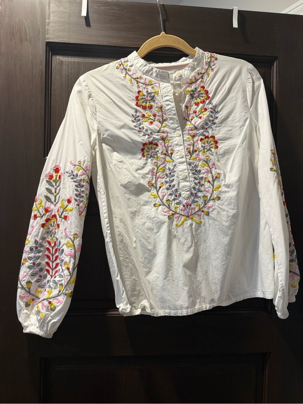 Boden White Embroidered Floral Peasant Tunic